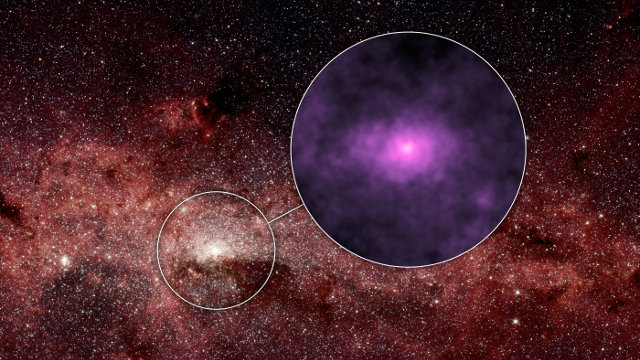 Image of the Milky Way with the area investigated using the NuSTAR space telescope in the circle (Image NASA/JPL-Caltech)