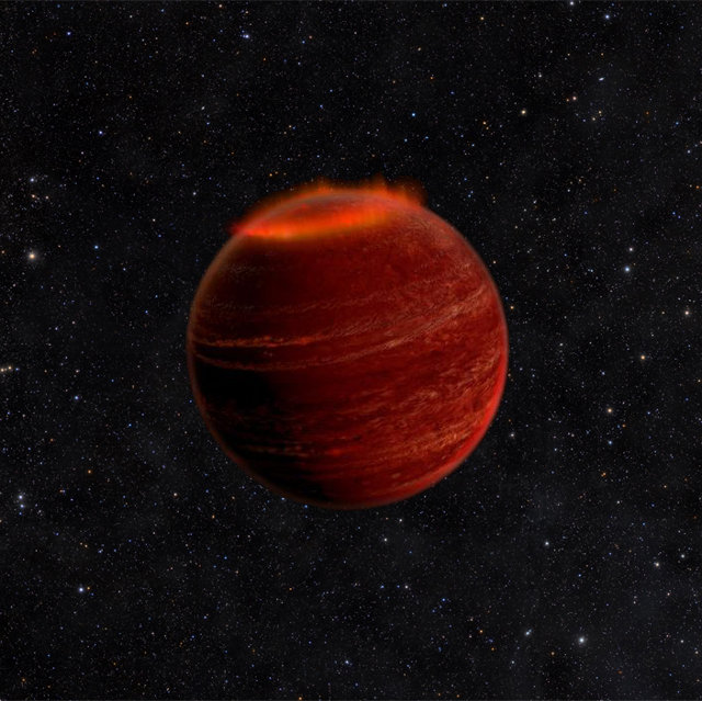 Artistic concept of an aurora at the north pole of a brown dwarf (Image Chuck Carter and Gregg Hallinan/Caltech)