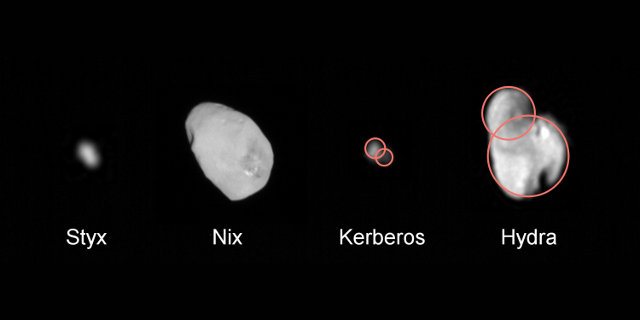 Pluto's small moons: Styx, Nix, Cerberus and Hydra (Image NASA/JHUAPL/SwRI)
