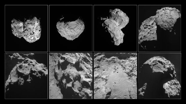 Pictures of the comet 67P/Churyumov-Gerasimenko taken by the Rosetta space probe between August and November 2014 (Image ESA/Rosetta/NavCam – CC BY-SA IGO 3.0)