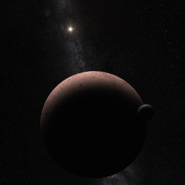 Artistic concept of the dwarf planet Makemake and its moon MK2 (Image NASA, ESA, and A. Parker (Southwest Research Institute))