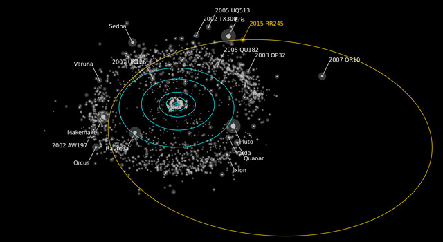 Scheme of the orbits of 2015 RR245 and the objects brighter than it (Image courtesy Alex Parker, OSSOS)