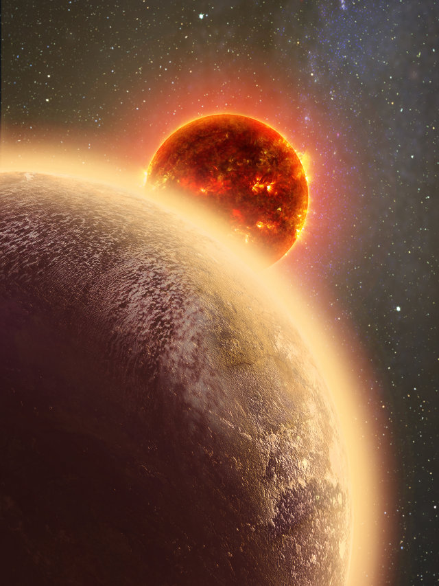 Artistic concept of the exoplanet GJ 1132b with its star in the background (Image courtesy Dana Berry / Skyworks Digital / CfA)