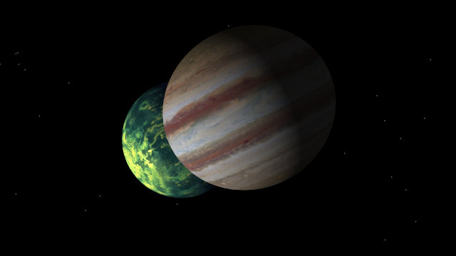 Jupiter compared to the hot-Jupiter HD 189733b (Image NASA/JPL-Caltech)