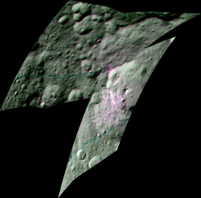 Area around Ernutet Crater. In pink the organic materials (Image NASA/JPL-Caltech/UCLA/ASI/INAF)