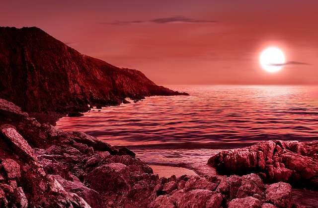Artist's impression of the surface of a planet orbiting a red dwarf (Image M. Weiss/CfA)