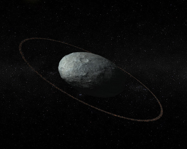 Artist's concept of Haumea with its ring (Image courtesy IAA-CSIC/UHU)