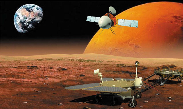 Artist's concept of the Tianwen 1 mission's vehicles (Image courtesy CNSA / Chinese Academy of Sciences / Nature Astronomy)