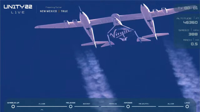 The VSS Unity spaceplane detaching from the mothership White Knight Two (Image courtesy Virgin Galactic)