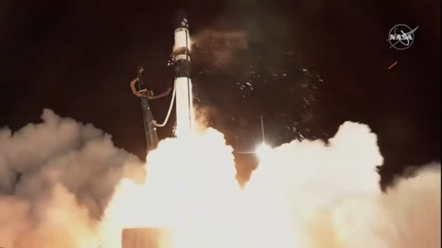The CAPSTONE satellite blasting off atop an Electron rocket (Image NASA TV)