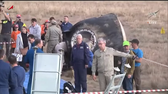 The Soyuz MS-23 Capsule after landing (Image NASA TV)