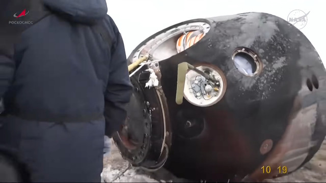 The capsule of the Soyuz MS-27 spacecraft after landing (Image NASA+)