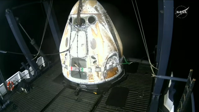 The Crew Dragon Endeavour spacecraft recovered at the end of its Crew-11 mission (Image NASA)