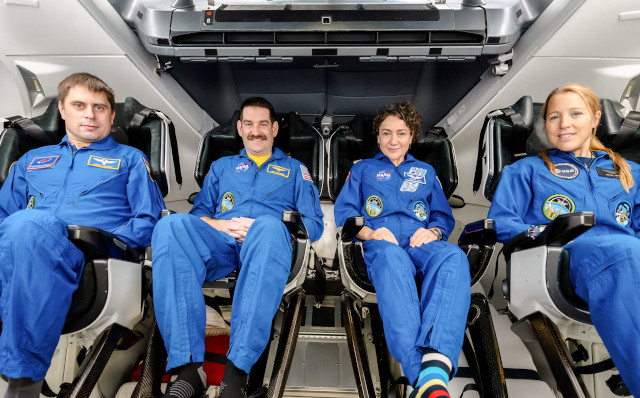 The Crew-12 mission crew: Andrey Fedyaev, Jack Hathaway, Jessica Meir, and Sophie Adenot.
