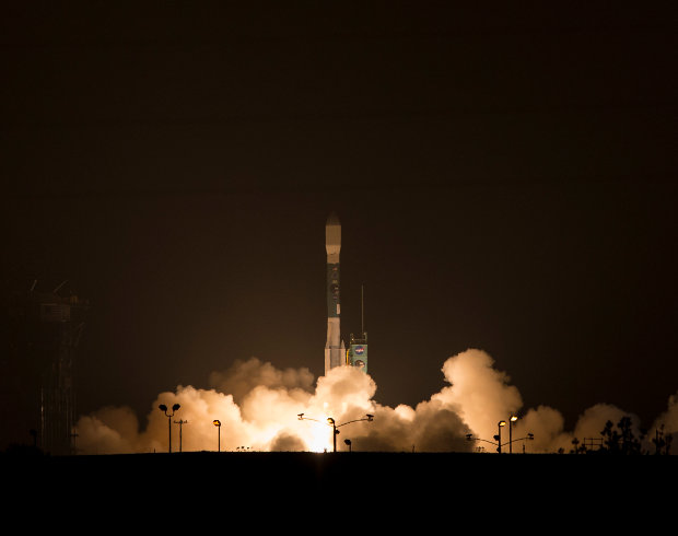 The SMAP satellite lifting off atop a Delta II rocket (Photo NASA/Bill Ingalls)