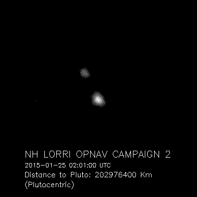 Image of Pluto and Charon magnified four times to make them more visible (Image NASA/JHU APL/SwRI)