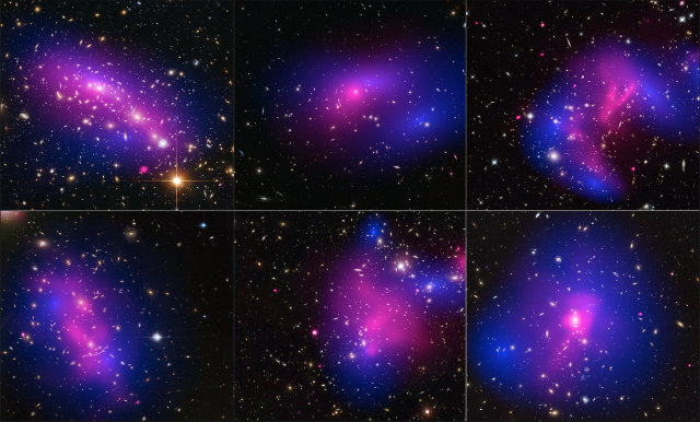 Six of the galaxy clusters studied with the Hubble and Chandra space telescopes to investigate dark matter (Image NASA/ESA)