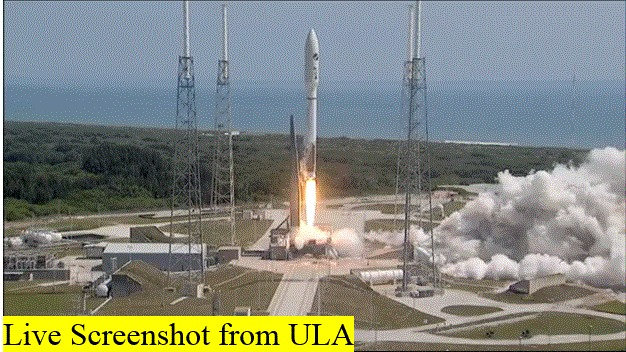 The X-37B shuttle blasting off atop an Atlas V 501 rocket starting its OTV-4 mission (Screenshot from ULA webcast)