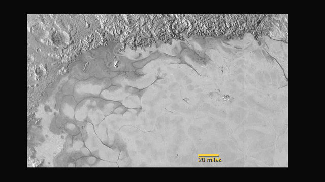 Area on Pluto where there are flowing glaciers (Photo NASA/JHUAPL/SwRI)
