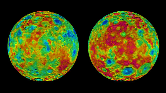 Topographic map of the dwarf planet Ceres (Image NASA/JPL-Caltech/UCLA/MPS/DLR/IDA)