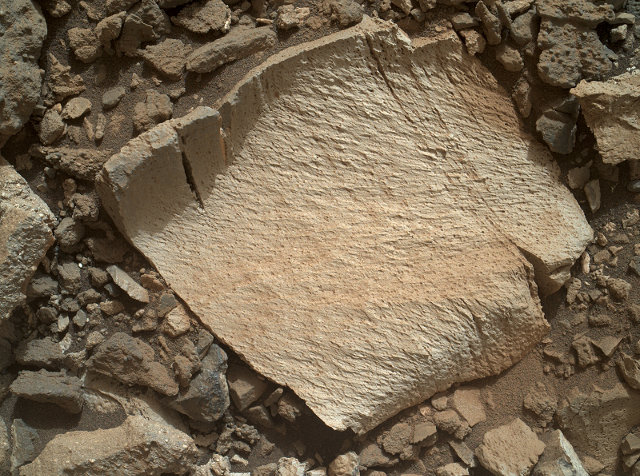 The silica-rich rock fragment called Lamoose analyzed by the Mars Rover Curiosity (Photo NASA/JPL-Caltech/MSSS)