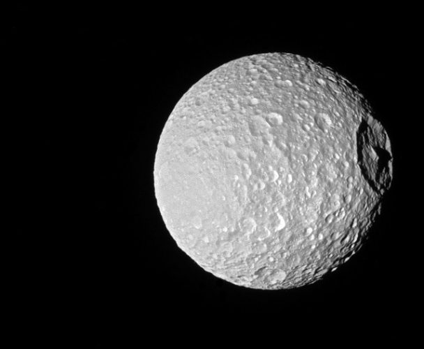 The big Mimas' mountain seen by the Cassini space probe