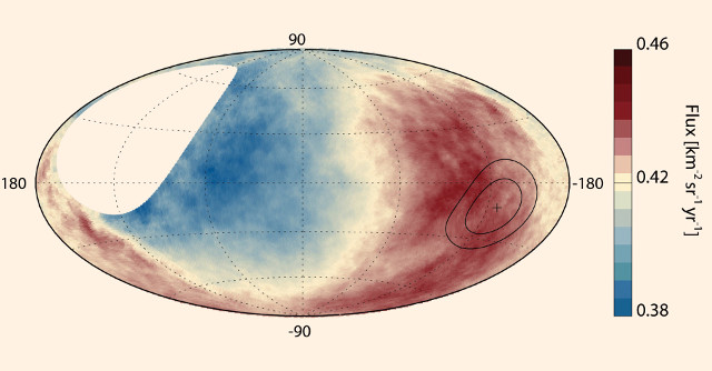 Map of cosmic ray flux (Image courtesy Pierre Auger Collaboration)