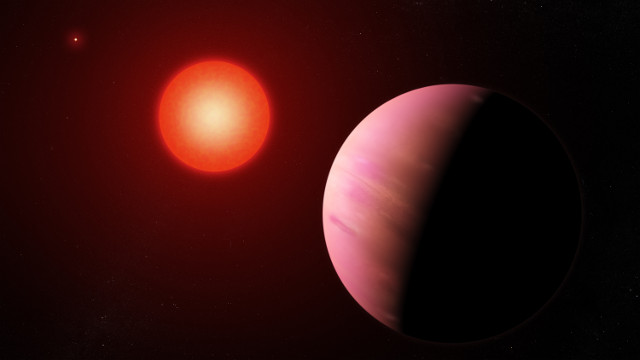 Artist's concept of the exoplanet K2-288Bb with its star and the other red dwarf far away (Image NASA's Goddard Space Flight Center/Francis Reddy)