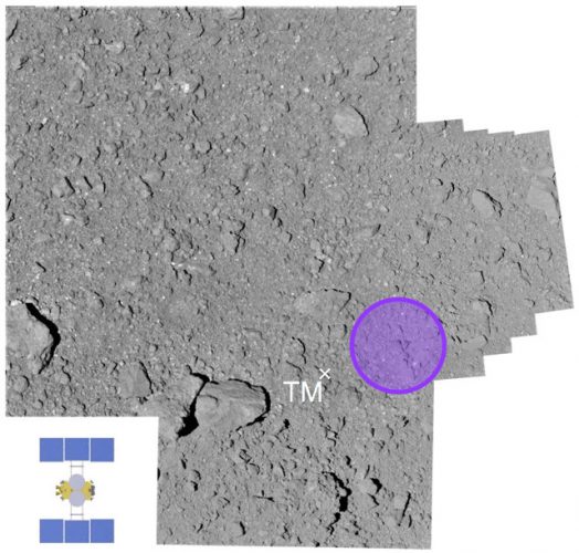 The L08-E1 area on asteroid Ryugu touched by Hayabusa 2 (Image courtesy JAXA)