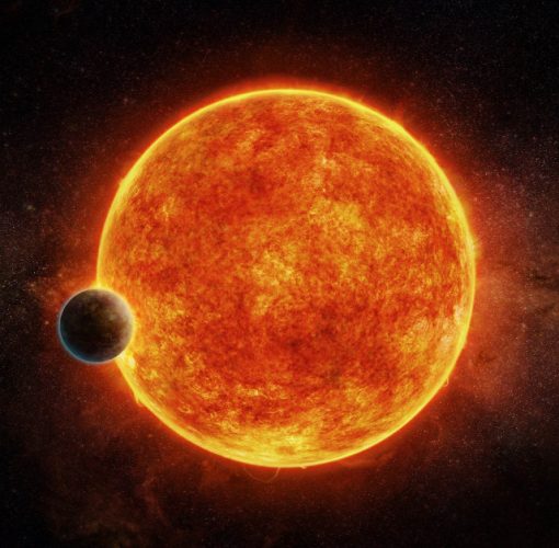 Artist's concept of a super-Earth with its star behind it (Image courtesy M. Weiss/CfA)