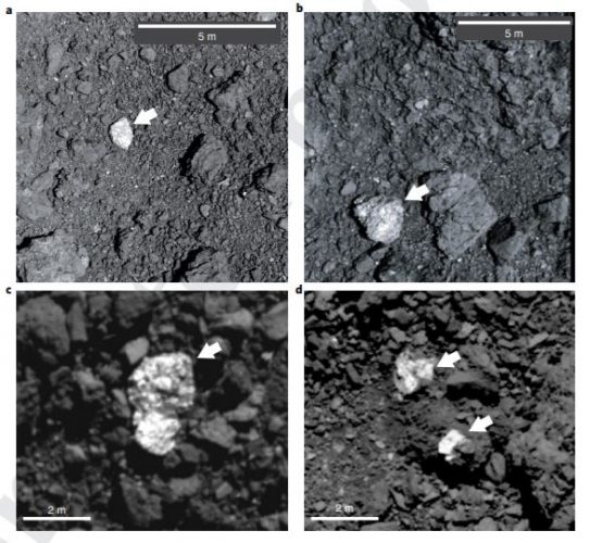 Bright boulders on asteroids Ryugu and Bennu