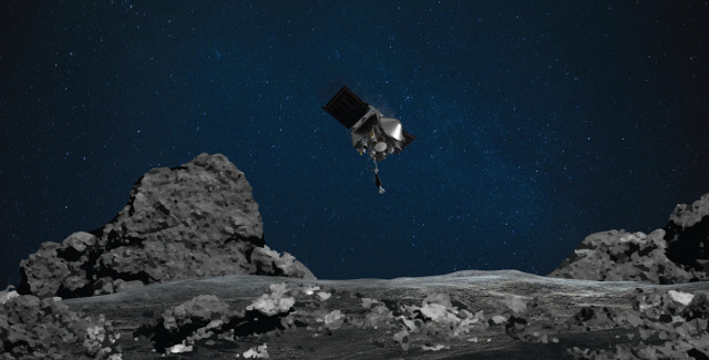 Artist's concept of OSIRIS-REx descending to Bennu's surface (Image NASA/Goddard/University of Arizona)