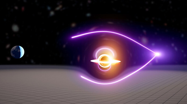 Artistic concept of the candidate intermediate-mass black hole and its deflected gamma-ray burst (Image courtesy Carl Knox, OzGrav)