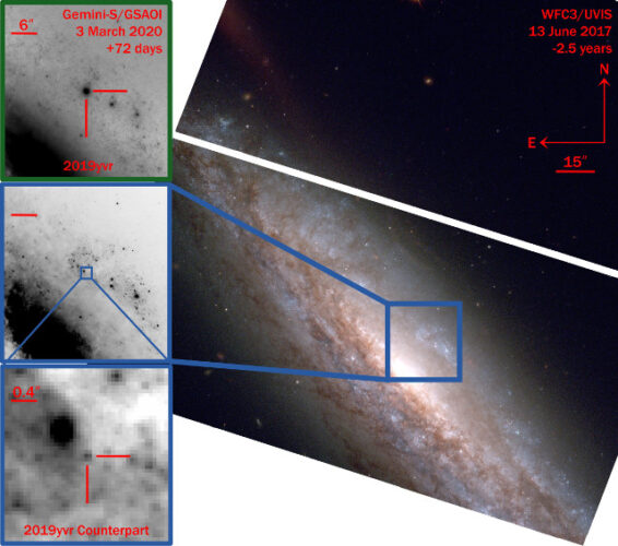 Views of the the supernova 2019yvr and the probable progenitor star