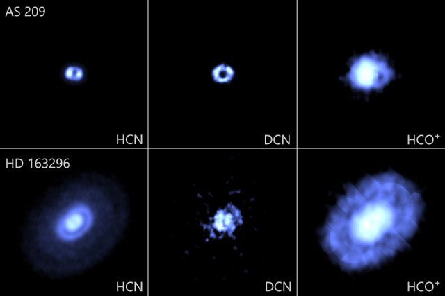 Molecules mapped in the protoplanetary disks around the stars AS 209 and HD 163296