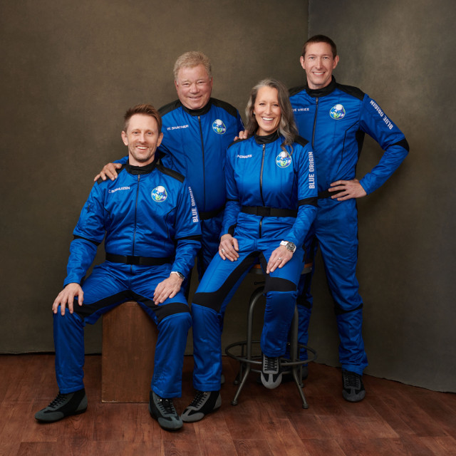 Dr. Chris Boshuizen, William Shatner, Audrey Powers, and Glen de Vries (Photo courtesy Blue Origin)