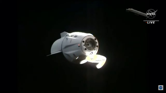 The Crew Dragon Endurance spacecraft approaching the International Space Station (Image NASA TV)