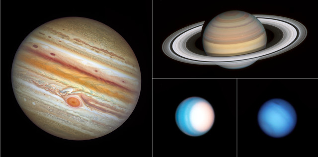 Jupiter, Saturn, Uranus, and Neptune seen by Hubble