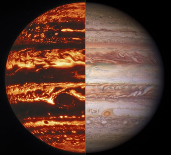 Jupiter seen at infrareds and visible light