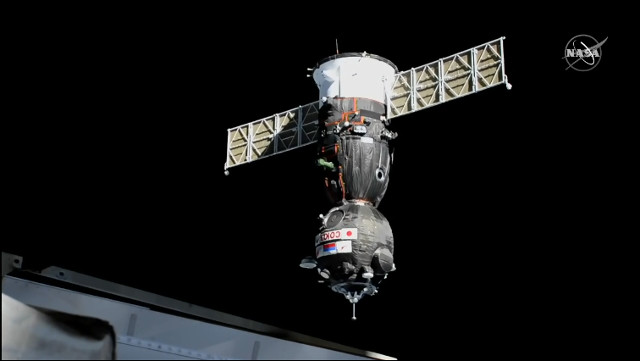The Soyuz MS-20 spacecraft approaching the International Space Station (Image NASA TV)