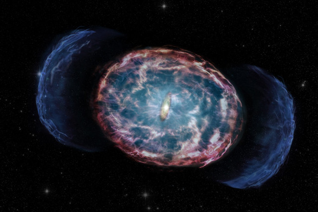 Artist's representation of the evolution of the GW170817 kilonova