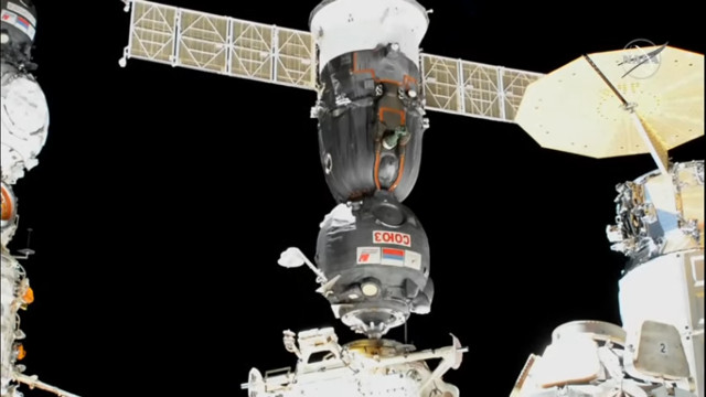 The Soyuz MS-19 spacecraft leaves the International Space Station (Image NASA TV)