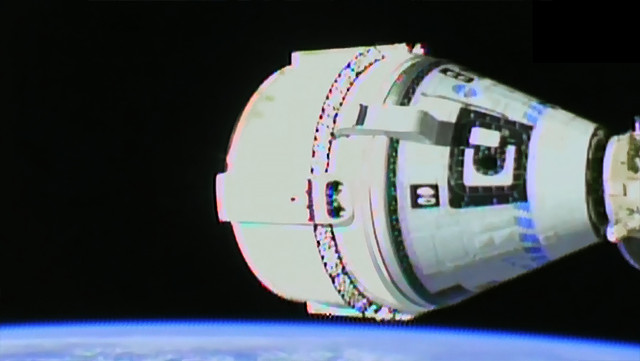 Boeing's CST-100 Starliner spacecraft docked with the International Space Station (Image NASA TV)