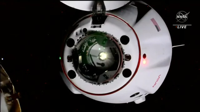 The Crew Dragon Endurance spacecraft approaching the International Space Station in its Crew-5 mission (Image NASA TV)