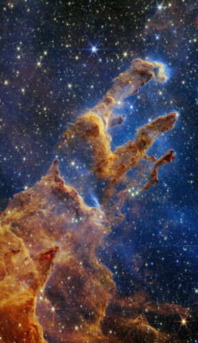 The Pillars of Creation seen by James Webb Space Telescope (Image NASA, ESA, CSA, STScI; J. DePasquale, A. Koekemoer, A. Pagan (STScI))