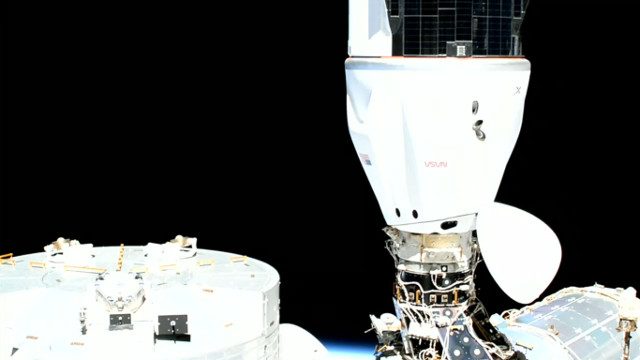 SpaceX's Crew Dragon Endeavour spacecraft docked with the International Space Station (Image NASA TV)