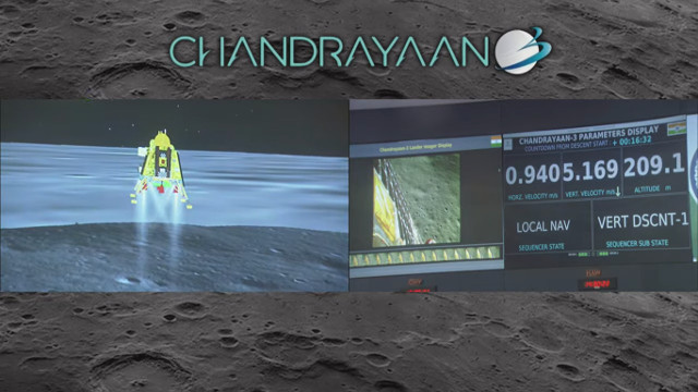 Animation of the Vikram lander and the Pragyan rover during the moon landing (on the left) and the real situation (on the right) (Image courtesy ISRO)