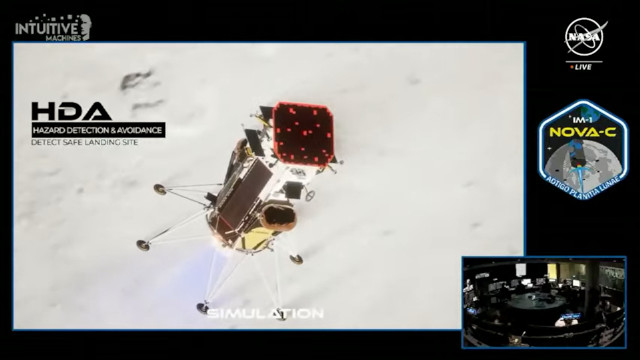 A simulation of Odysseus Moon landing (Image courtesy Intuitive Machines / NASA TV)