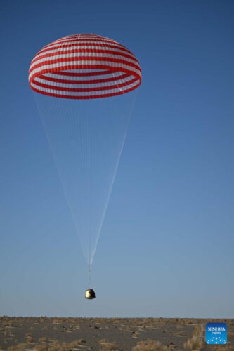 The Shenzhou 17 mission capsule landing (Photo courtesy Xinhua/Lian Zhen)
