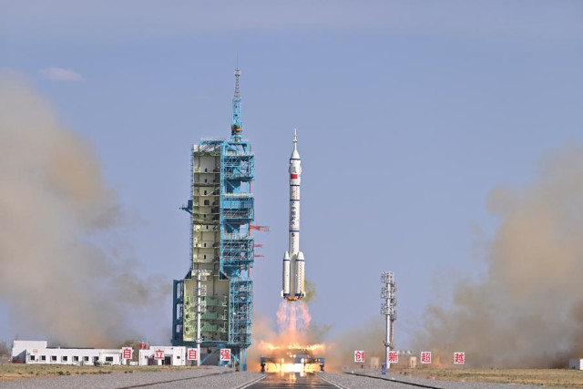 The Shenzhou 20 spacecraft blasting off (Photo courtesy Xinhua/Li Xin)
